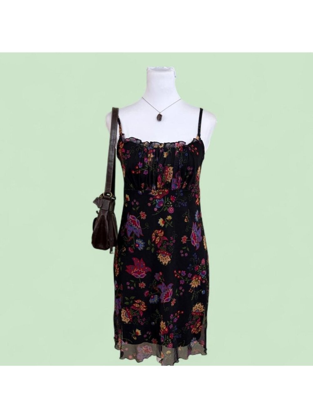 90s floral boho mesh cami dress